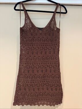 Zara Brown Crochet Mini Dress